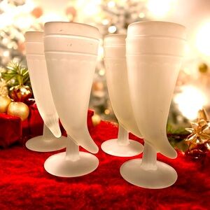 4 Vintage Indiana Glass Tiara Frosted Horn Beer Pilsner Mid Century Modern MCM